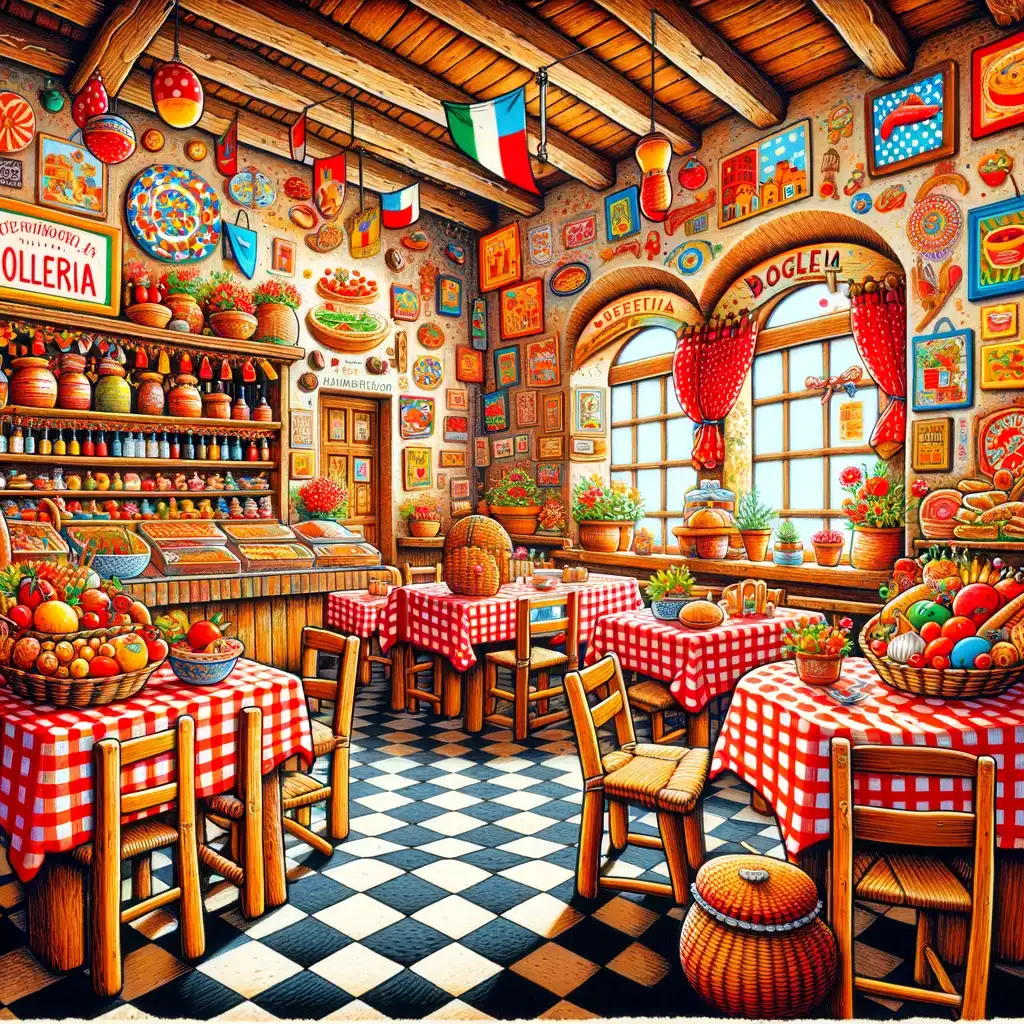 Interno rustico di un'osteria tipica bolognese