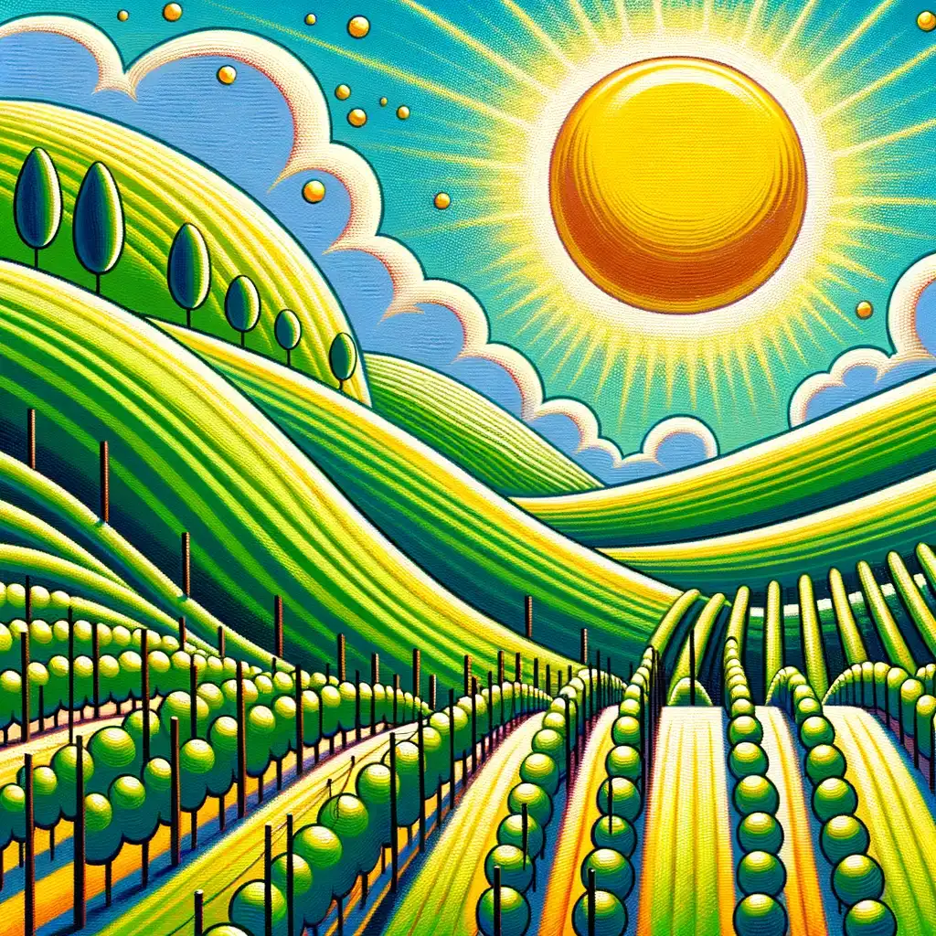 Veduta mozzafiato dei vigneti del Soave, con le colline verdi illuminate dalla luce del sole